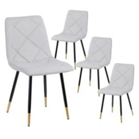 CARDO - Lot de 4 Chaises Surpiqures Carreaux Gris Clair