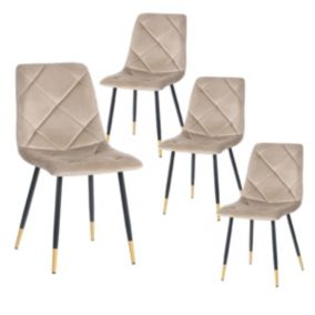 CARDO - Lot de 4 Chaises Surpiqures Carreaux Velours Taupe