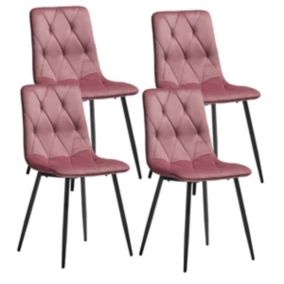 CARINE - Lot de 4 Chaises Capitonnées Rose Pieds Bois