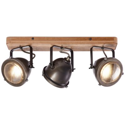 CARMEN WOOD Barre 3L Acier patiné/bois GU10 métal/bois 3xGU10 LED 5W ampoule non incluse