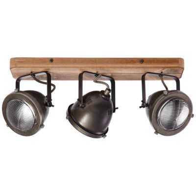 CARMEN WOOD Barre 3L Acier patiné/bois GU10 métal/bois 3xGU10 LED 5W ampoule non incluse