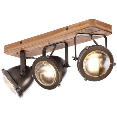 CARMEN WOOD Barre 3L Acier patiné/bois GU10 métal/bois 3xGU10 LED 5W ampoule non incluse