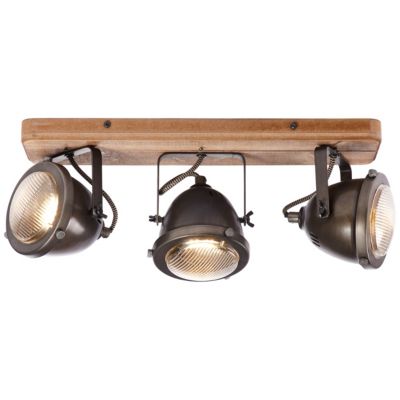 CARMEN WOOD Barre 3L Acier patiné/bois GU10 métal/bois 3xGU10 LED 5W ampoule non incluse