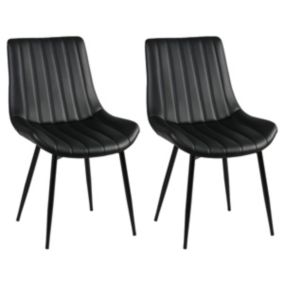 CAROLANN - Lot de 2 Chaises Noires Métal et PVC