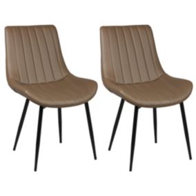 CAROLANN - Lot de 2 Chaises Taupe Métal et PVC