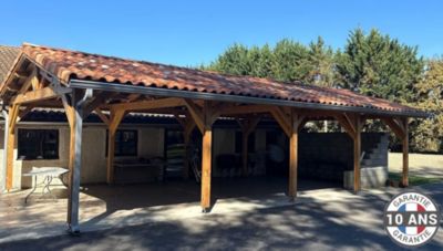 Carport 2 pentes, 500cm x 1250cm, bois DOUGLAS Français  (Charpente en bois-auvent-abri voiture),  63 m². Garantie 10 ans