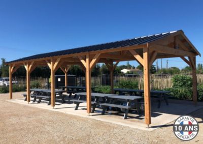 Carport 2 pentes, 550cm x 1150cm, bois DOUGLAS Français  (Charpente en bois-auvent-abri voiture),  64m². Garantie 10 ans