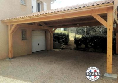 Carport 2 pentes, 550cm x 400cm, bois DOUGLAS Français  (Charpente en bois-auvent-abri voiture),  22 m². Garantie 10 ans