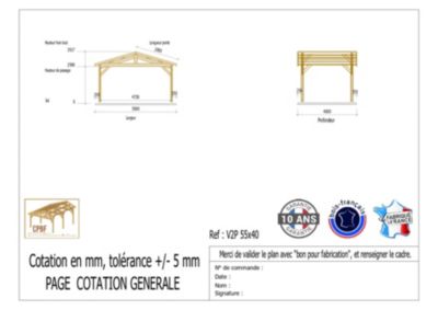 Carport 2 pentes, 550cm x 400cm, bois DOUGLAS Français  (Charpente en bois-auvent-abri voiture),  22 m². Garantie 10 ans