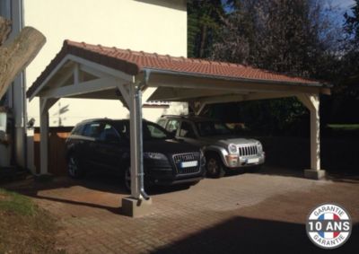 Carport 2 pentes, 550cm x 400cm, bois DOUGLAS Français  (Charpente en bois-auvent-abri voiture),  22 m². Garantie 10 ans
