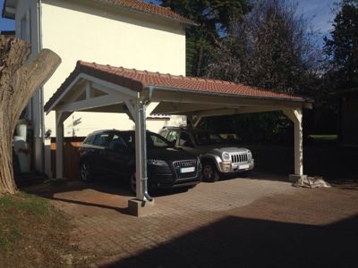 Carport 2 pentes, 550cm x 400cm, bois DOUGLAS Français  (Charpente en bois-auvent-abri voiture),  22 m². Garantie 10 ans