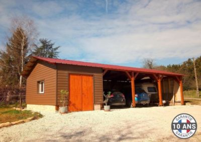 Carport 2 pentes 600cmx1250cm, bois DOUGLAS Français  (Charpente en bois-auvent-abri voiture),  75 m². Garantie 10 ans