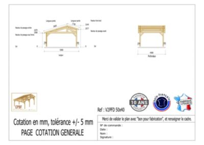 Carport 2 Pentes Faitage Décalé 500cmx400cm, Bois DOUGLAS Français (Charpente en bois-auvent-abri voiture). Garantie 10 ans