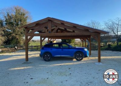 Carport 2 pentes faitage décalé, 500cmx800cm, bois DOUGLAS Français  (Charpente en bois-auvent-abri voiture) 40 m².Garantie 10 ans