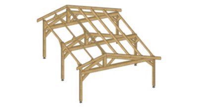 Carport 2 pentes faitage décalé, 500cmx800cm, bois DOUGLAS Français  (Charpente en bois-auvent-abri voiture) 40 m².Garantie 10 ans