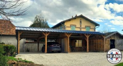 Carport 2 pentes faitage décalé 600cmx1150cm, bois DOUGLAS Français   (Charpente en bois-auvent-abri voiture)69 M².Garantie 10 ans