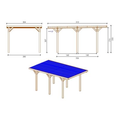 Carport, abri de voiture  3.04x5.12 m - 15.56 m2 - couverture PVC  - CAR10PVCTR