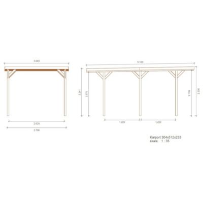 Carport, abri de voiture  3.04x5.12 m - 15.57 m2 - CAR16