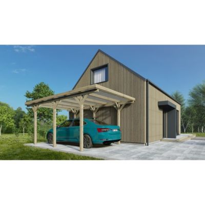 Carport, abri de voiture  3.04x5.12 m - 15.57 m2 - couverture PVC  - CAR16PVCTR