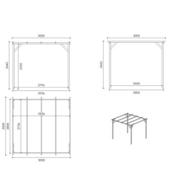 Carport, abri de voiture  3x3 m - 9 m2 - CAR12