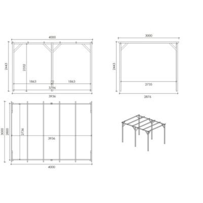 Carport, abri de voiture  3x4 m - 12 m2 - CAR13