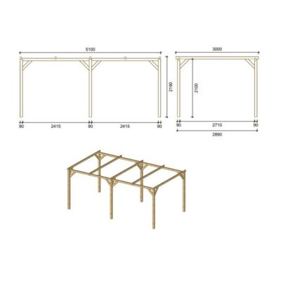 Carport, abri de voiture  3x5.1 m - 15.3 m2 - CAR1