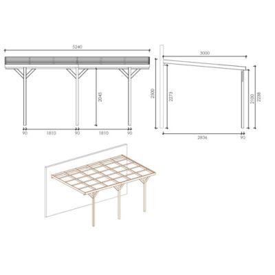 Carport, abri de voiture  3x5.24 m - 15 m2 - couverture PVC  - CAR7-2PVCTR