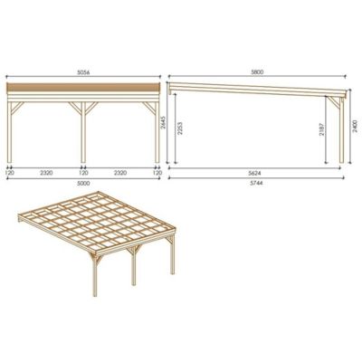 Carport, abri de voiture  5.8x5.06 m - 29 m2 - couverture PVC  - CAR23PVCTR