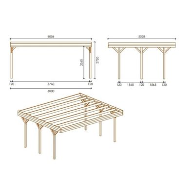 Carport, abri de voiture  6.06x5.03 m - 30 m2 - couverture PVC  - CAR5PVCTR