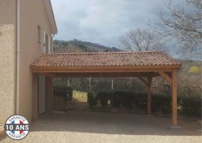 Carport adossé deux pentes 500cmx1250cm bois DOUGLAS Français (Charpente en bois-auvent-abri voiture) 63m². Garantie 10 ans
