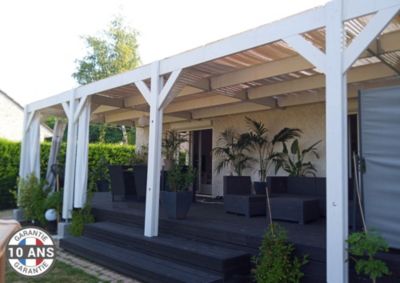Carport adossé toit plat 300cmx1050cm, bois DOUGLAS Français (Charpente en bois-auvent-abri voiture) 32 m². Garantie 10 ans