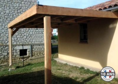 Carport adossé toit plat 350cmx400cm, bois DOUGLAS Français (Charpente en bois-auvent-abri voiture) 14 m². Garantie 10 ans