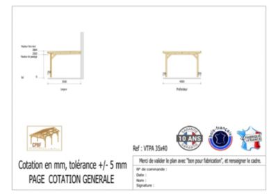 Carport adossé toit plat 350cmx400cm, bois DOUGLAS Français (Charpente en bois-auvent-abri voiture) 14 m². Garantie 10 ans