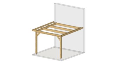 Carport adossé toit plat 350cmx400cm, bois DOUGLAS Français (Charpente en bois-auvent-abri voiture) 14 m². Garantie 10 ans