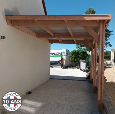 Carport adossé toit plat 350cmx450cm, bois DOUGLAS Français (Charpente en bois-auvent-abri voiture) 16 m². Garantie 10 ans