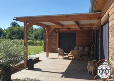 Carport adossé toit plat 350cmx450cm, bois DOUGLAS Français (Charpente en bois-auvent-abri voiture) 16 m². Garantie 10 ans
