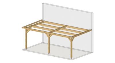 Carport adossé toit plat 350cmx450cm, bois DOUGLAS Français (Charpente en bois-auvent-abri voiture) 16 m². Garantie 10 ans