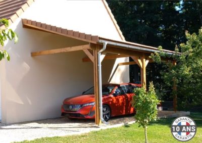 Carport adossé une pente 300cmx450cm, bois DOUGLAS Français (Charpente en bois-auvent-abri voiture) 14 m². Garantie 10 ans