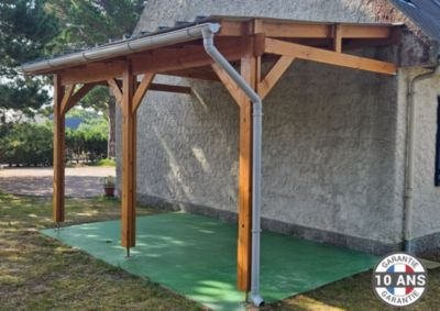 Carport adossé une pente 300cmx600cm, bois DOUGLAS Français (Charpente en bois-auvent-abri voiture) 18 m². Garantie 10 ans
