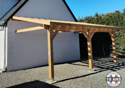 Carport adossé une pente 300cmx650cm, bois DOUGLAS Français (Charpente en bois-auvent-abri voiture) 20 m². Garantie 10 ans