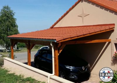 Carport adossé une pente 300cmx700cm, bois DOUGLAS Français (Charpente en bois-auvent-abri voiture) 21 m². Garantie 10 ans