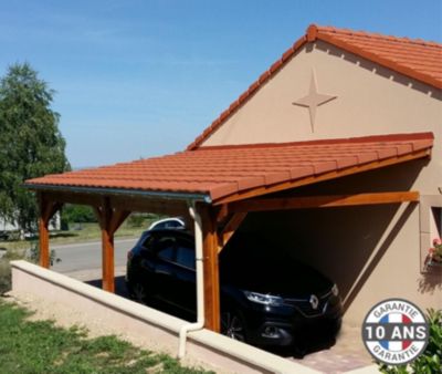 Carport adossé une pente 350cmx500cm, bois DOUGLAS Français (Charpente en bois-auvent-abri voiture) 18 m². Garantie 10 ans