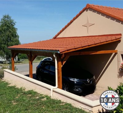 Carport adossé une pente 350cmx700cm, bois DOUGLAS Français (Charpente en bois-auvent-abri voiture) 25 m². Garantie 10 ans