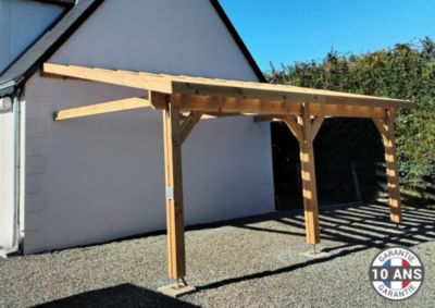 Carport adossé une pente 400cmx650cm, bois DOUGLAS Français (Charpente en bois-auvent-abri voiture) 26 m². Garantie 10 ans