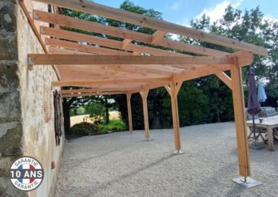Carport adossé une pente 500cmx1050cm, bois DOUGLAS Français (Charpente en bois-auvent-abri voiture) 53 m². Garantie 10 ans