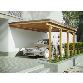 Carport Adosse Bois RIVERSIDE - 1 Voiture - 363 x 555 - Abris Voiture - Feutre Bitumeux sur les Voliges - Bandeau de Finition