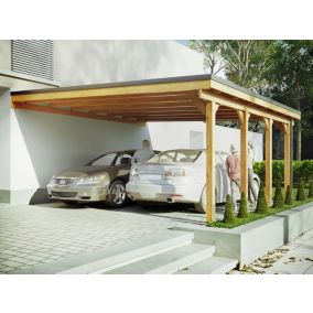 Carport Adosse Bois RIVERSIDE - 2 Voiture - 548 x 550 - Abri 2 Voitures - Feutre Bitumeux sur les Voliges - Toit Plat