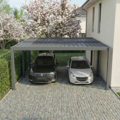 Carport Aluminium 570 x 645 cm WESTON - 37 m2 - Hauteur : 255 - 2 Voitures - Abri Voiture Autoportant - Gouttière incluse