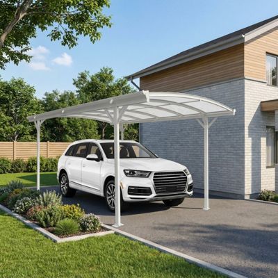 Carport aluminium blanc 3x4,34m 13m² polycarbonate 6mm X-METAL avec kit d'ancrage