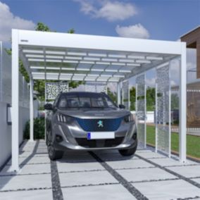 Carport aluminium Blanc Trigano - LIBECCIO + 5 claustras - Fabriqué en France